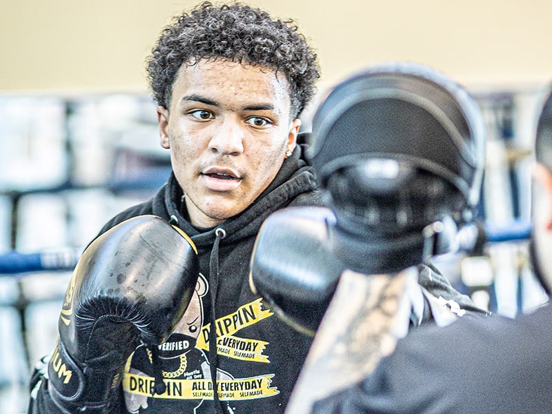 closeup of student boxing