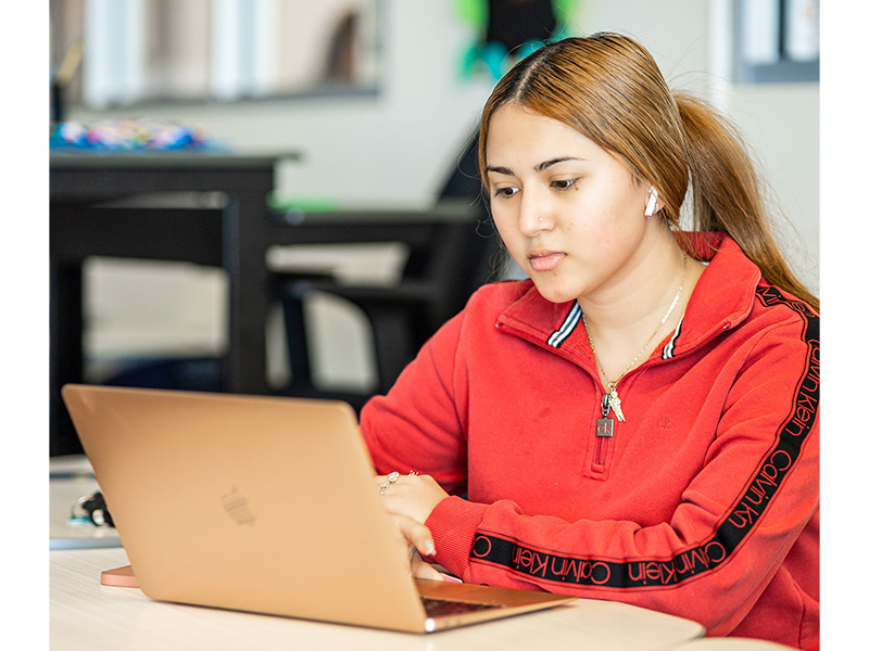 Student working on her laptop